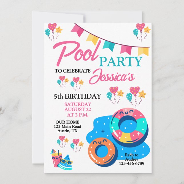 Colourful Pool Party Birthday Invitation (Front)