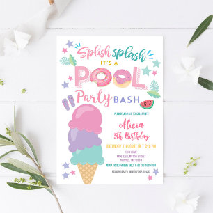 Colourful Pool Party Birthday Invitation