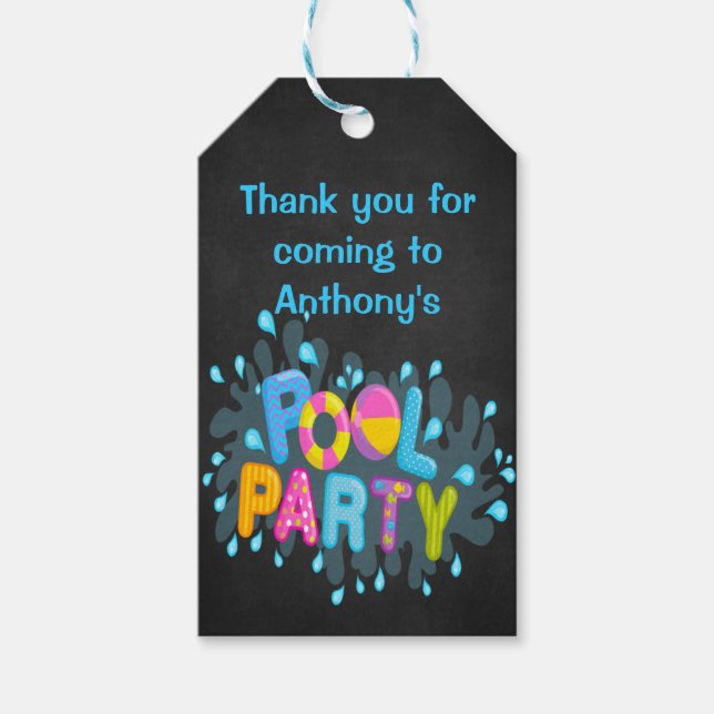Colourful Pool Party Personalized Gift Tags (Front)