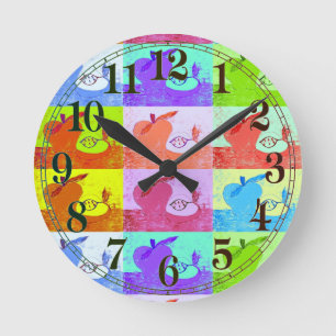 Colourful Pop Art Apple Round Clock