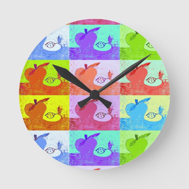 Colourful Pop Art Apple Round Clock (Front)