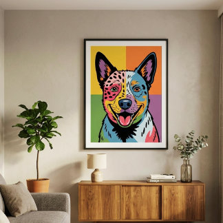 Colourful Pop Art Australian Cattle Dog Portrait Poster