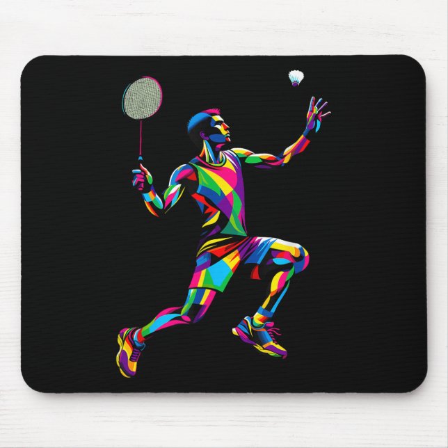 Colourful Pop Art Badminton Player Shuttle Badmint Mouse Pad (Front)