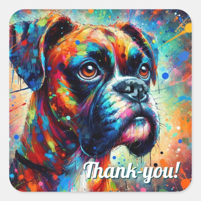 Colourful Pop Art Boxer Dog Green Blue Teal Yellow Square Sticker (Front)
