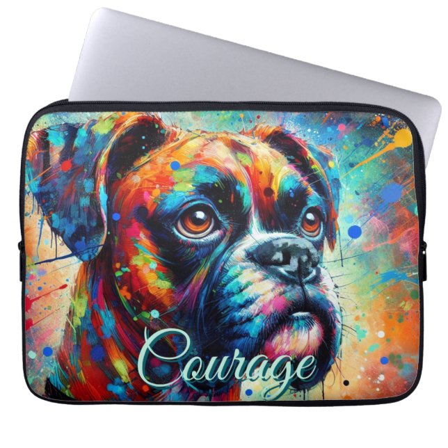 Colourful Pop Art Boxer Dog Personalized Laptop Sleeve (Front)