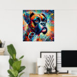 Colourful Pop Art Boxer Dog Personalized Poster<br><div class="desc">Boxer dogs are often seen as symbols of loyalty, courage, and protection. They are known for their playful and energetic nature, as well as their strong bond with their families. Boxers are also associated with resilience and determination, reflecting their history as working dogs. Overall, they embody a sense of strength,...</div>