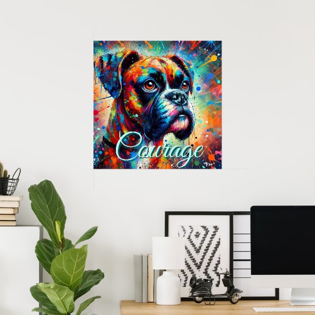 Colourful Pop Art Boxer Dog Personalized Poster (Home Office)