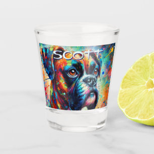 Colourful Pop Art Boxer Dog Personalized Teal Blue Shot Glass