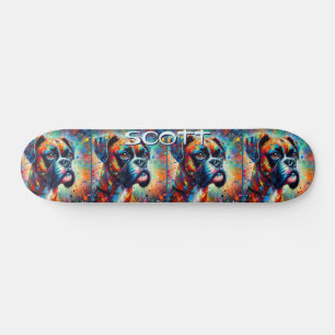 Colourful Pop Art Boxer Dog Personalized Teal Blue Skateboard