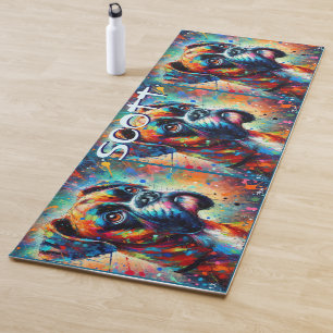 Colourful Pop Art Boxer Dog Personalized Teal Blue Yoga Mat