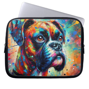 Colourful Pop Art Boxer Dog Puppy Teal Blue Green Laptop Sleeve