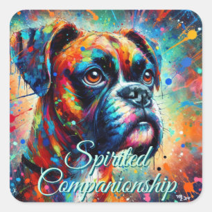 Colourful Pop Art Boxer Dog Teal Blue Dogs Square Sticker