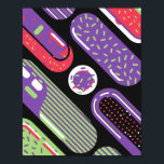 Colourful Pop Art Candy Pattern Poster<br><div class="desc">A playful pop art abstract design featuring candy-shaped patterns in bright lime green, purple, and red on a bold black background. Each candy form is decorated with sprinkles, stripes, and dots, creating a fun and energetic Memphis-inspired style. The vibrant composition brings a sweet, modern, and youthful aesthetic.</div>