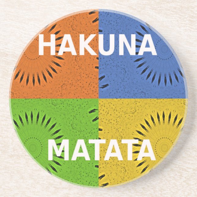 Colourful Pop Art Collage & "Hakuna Matata" Messag Coaster (Front)
