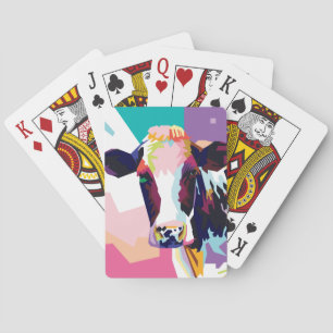 Colourful Pop Art Cow Portrait Playing Cards