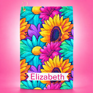 Colourful Pop Art Daisy Personalized Golf Towel