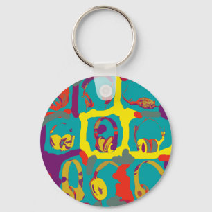 colourful pop-art-dj headphones keychain