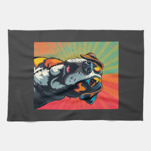 Colourful Pop Art Dog Illustration  Bold & Fun Pet Kitchen Towel