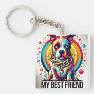 Colourful Pop Art Dog Illustration Keychain