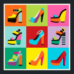 Colourful pop art feminine shoes set poster<br><div class="desc">Colorful minimal and trendy retro pop art feminine high heel shoes set poster with beige border line. Perfect for your room,  office,  work or fun and fashion related places wall. Feminine retro pop art bags poster is also available in my store.</div>
