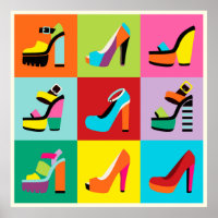 Colourful pop art feminine shoes set poster