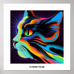 Colourful Pop Art Flowing Feline Cat Poster