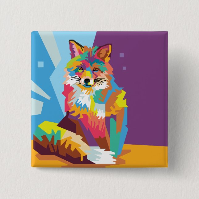Colourful Pop Art Fox Portrait 2 Inch Square Button (Front)