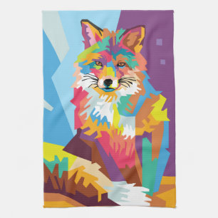 Colourful Pop Art Fox Portrait Kitchen Towel