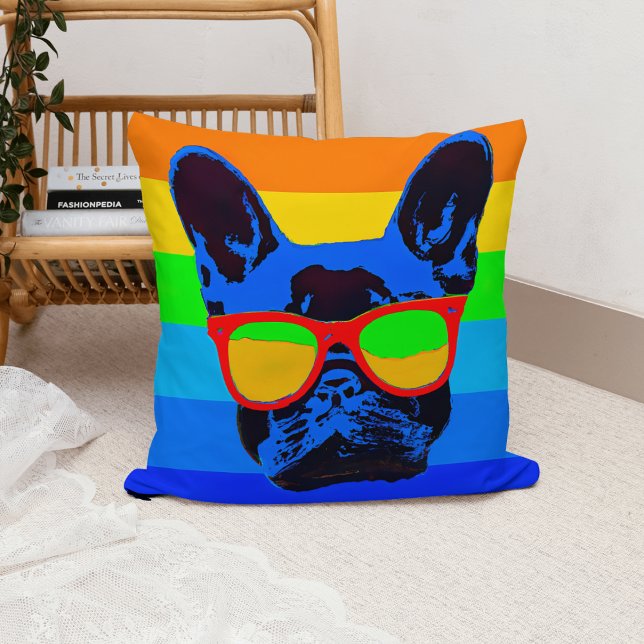 Colourful Pop Art French Bulldog Throw Pillow (Creator Uploaded)