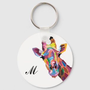 Colourful Pop Art Giraffe Monogrammed Keychain