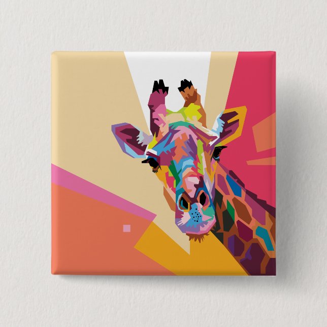 Colourful Pop Art Giraffe Portrait 2 Inch Square Button (Front)