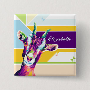 Colourful Pop Art Goat Personalized 2 Inch Square Button