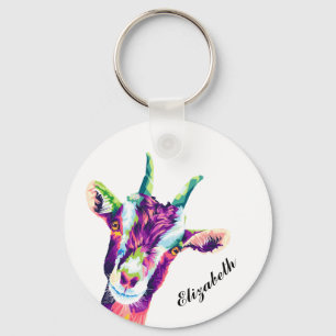 Colourful Pop Art Goat Personalized Keychain