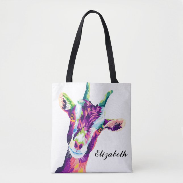 Colourful Pop Art Goat Personalized Tote Bag (Front)