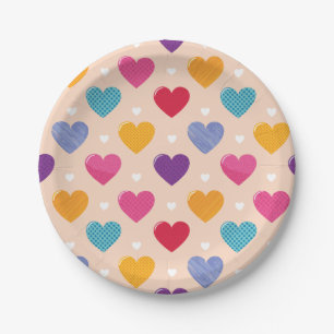 Colourful Pop Art Heart Pattern Paper Plate