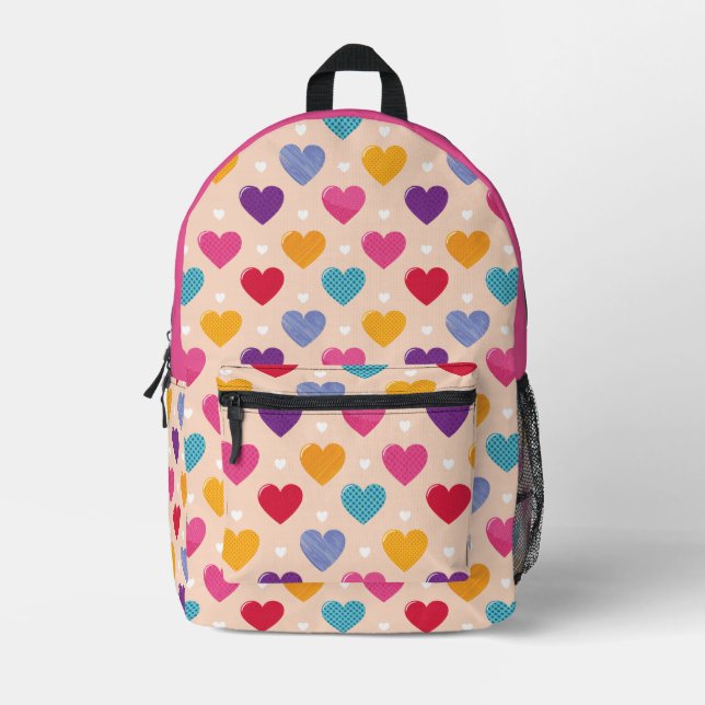 Colourful Pop Art Heart Pattern Printed Backpack (Front)