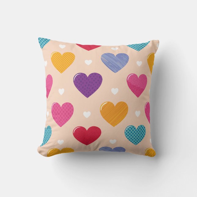 Colourful Pop Art Heart Pattern Throw Pillow (Front)