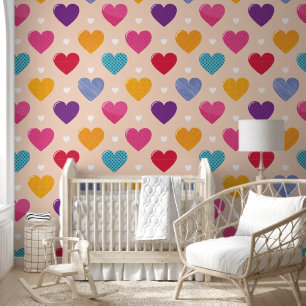 Colourful Pop Art Heart Pattern Wallpaper
