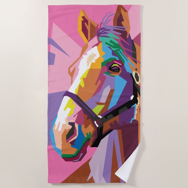Colourful Pop Art Horse Portrait Beach Towel (Front)