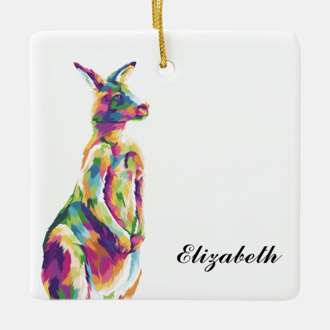 Colourful Pop Art Kangaroo Personalized Ceramic Ornament (Front)