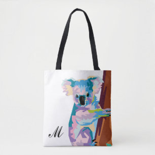Colourful Pop Art Koala Monogrammed Tote Bag