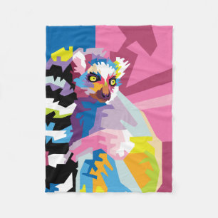 Colourful Pop Art Lemur Portrait Fleece Blanket