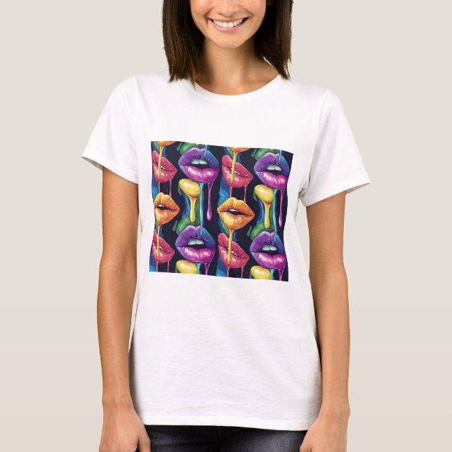 Colourful Pop Art Lips T-Shirt – Bold & Artistic W (Front)