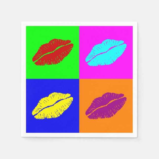 Colourful pop art lipstick kiss napkin (Front)