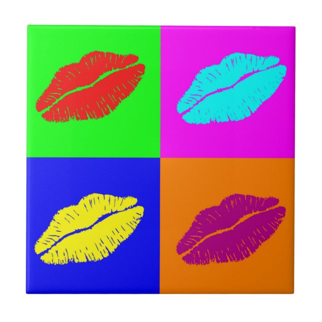 Colourful pop art lipstick kiss tile (Front)