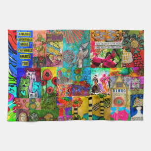 Colourful Pop Art Mixed-Media Collage Kitchen Towe Towel
