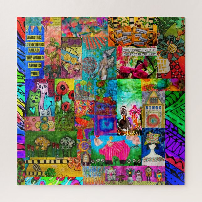 Colourful Pop Art Mixed-Media Collage Puzzle (Vertical)