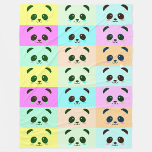 Colourful Pop Art Panda Bear Pink Blue Green Fleece Blanket