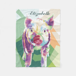 Colourful Pop Art Pig Personalized Fleece Blanket