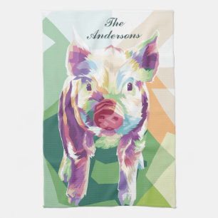 Colourful Pop Art Pig Personalized Kitchen Towel